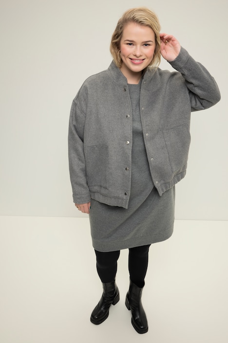 Blouson, oversized, Wolloptik, Collegekragen, elastischer Saum