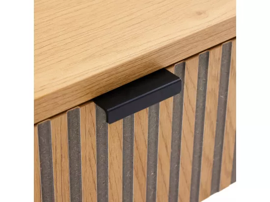 SCOTT - Console 2 tiroirs décor effet bois rainuré noir/naturel