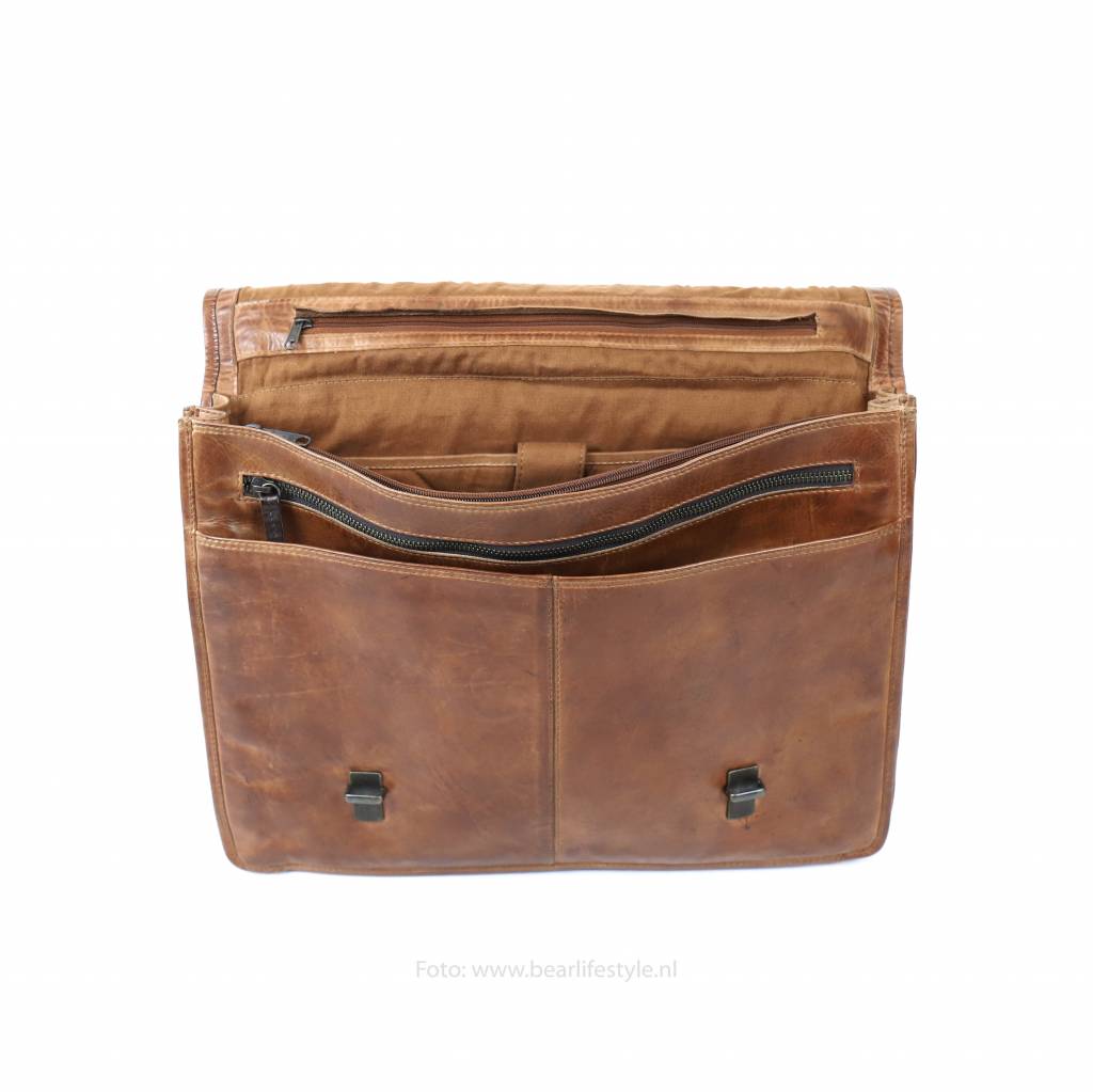 Bear Design Cow Lavato Aktetas Guus 15,4 inch Cognac/ Donkerbruin CL32844