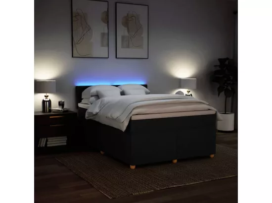 Sommier à lattes de lit avec matelas Noir 160x200 cm Tissu