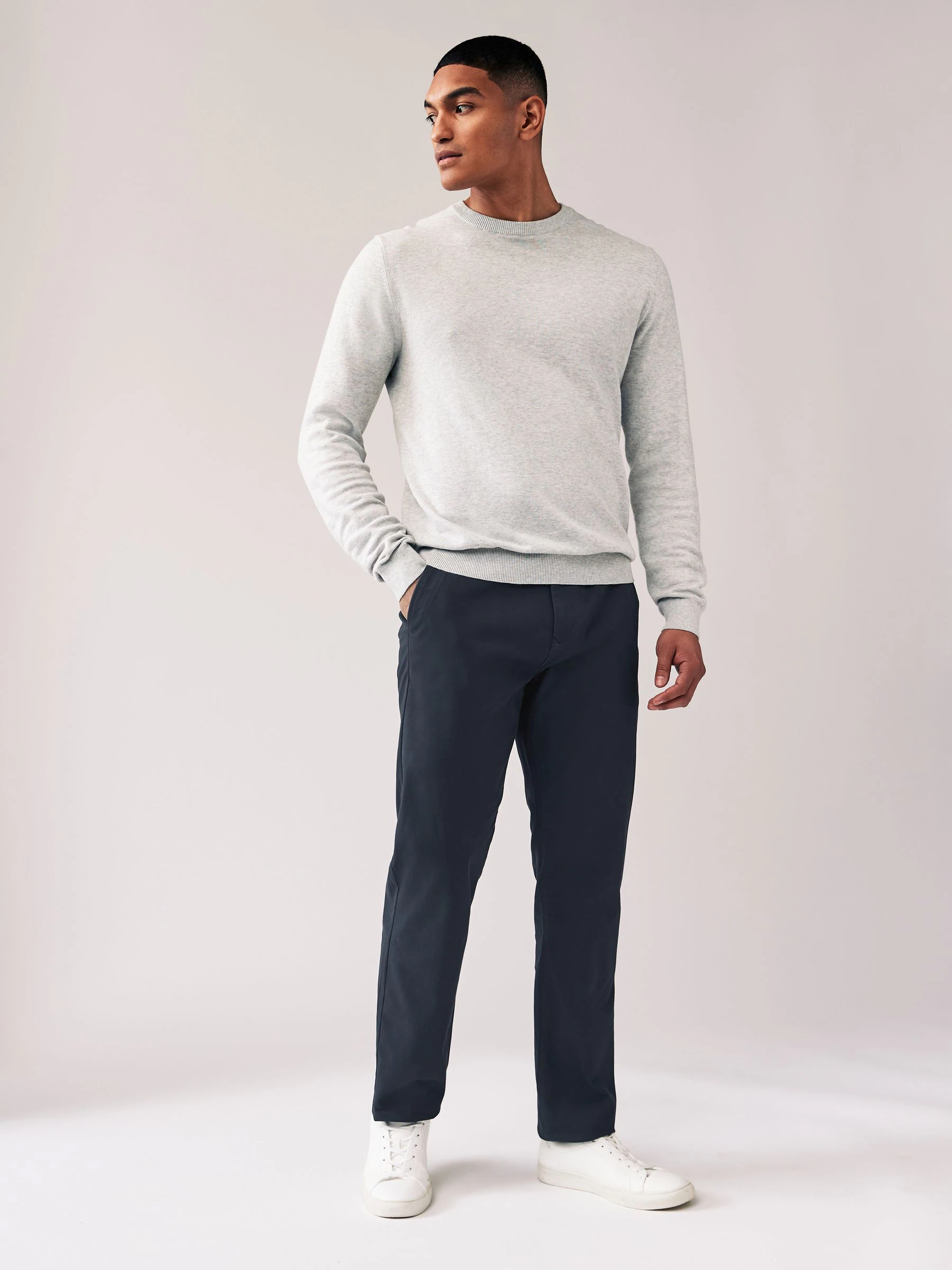 Marineblauw/grijs antraciet - Straight fit - Stretch chino's verpakking van 2