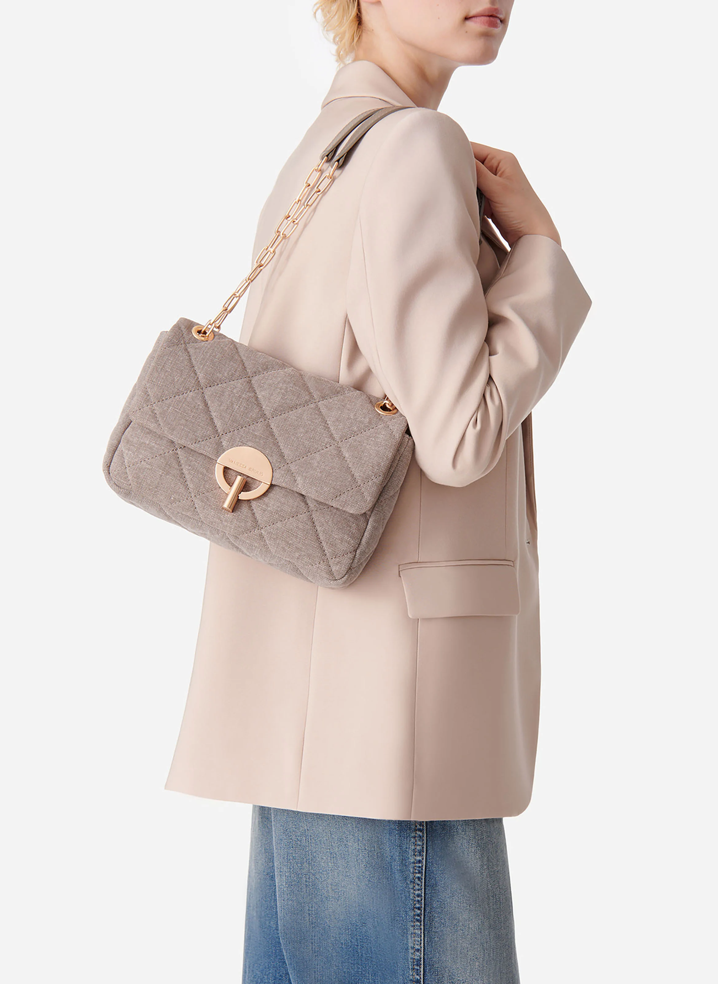 MOON - Sac bandoulière matelassé en lin | Beige
