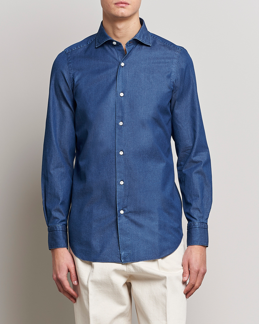 Finamore Napoli Milano Slim Denim Shirt Dark Indigo