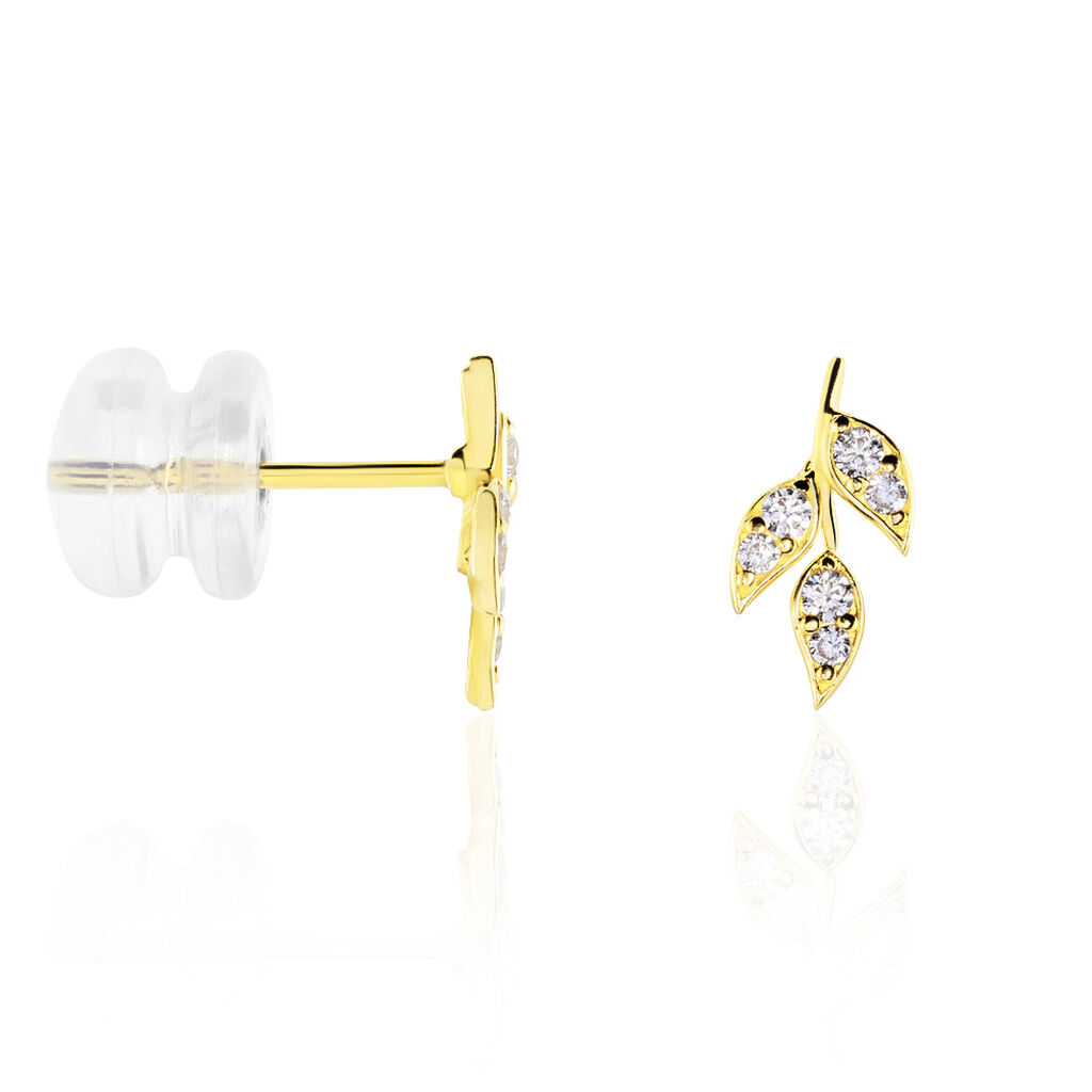 Boucles D'oreilles Pendantes Edia Feuille Or Jaune Oxyde De Zirconium