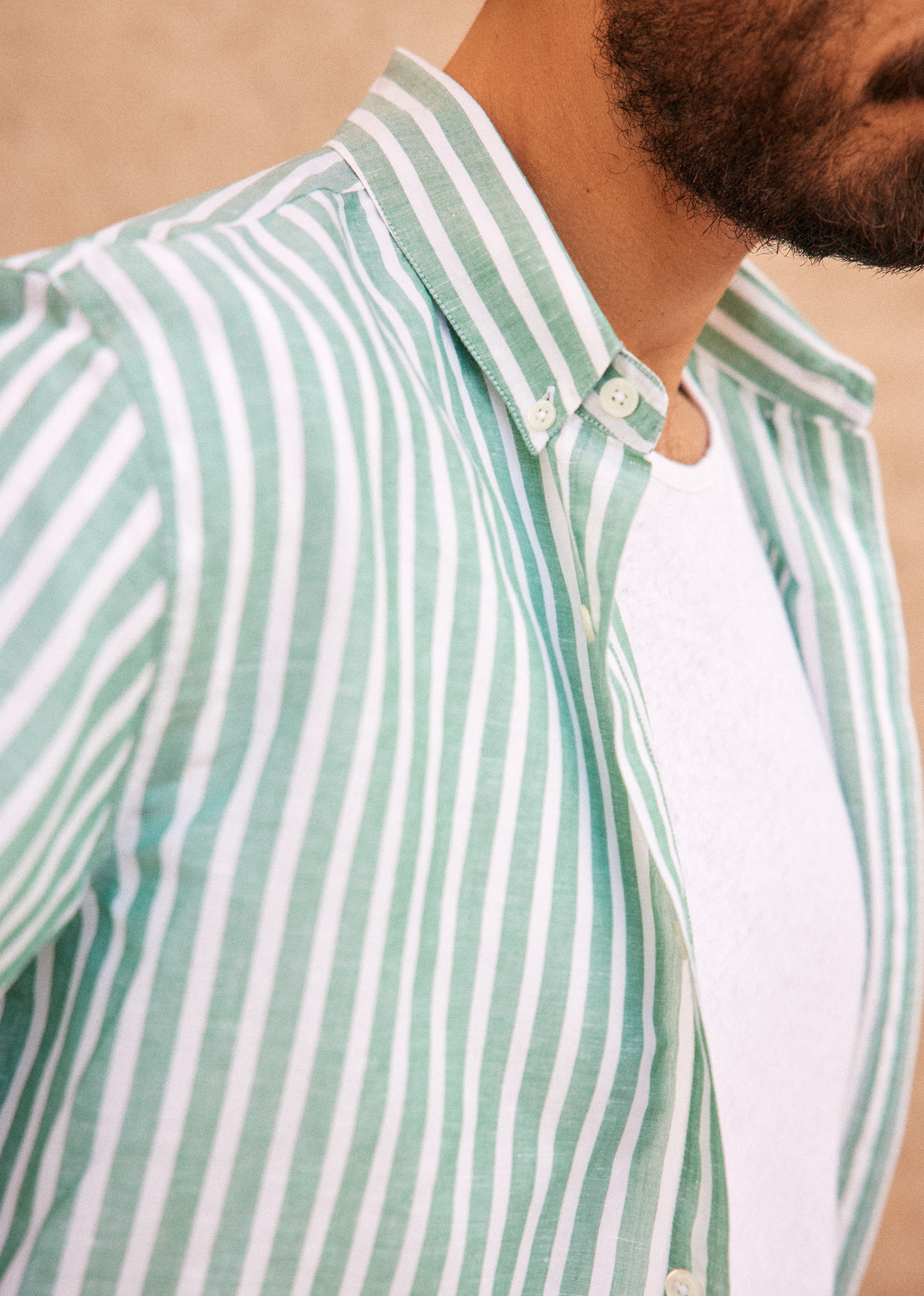 Chemise Charlie Coton Lin - Rayures Blanc Vert - POUR LUI 5906566