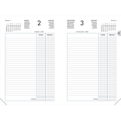 Lecas Carré Recettes Dépenses - Agenda 1 jour par page - 14 x 22 cm - noir
