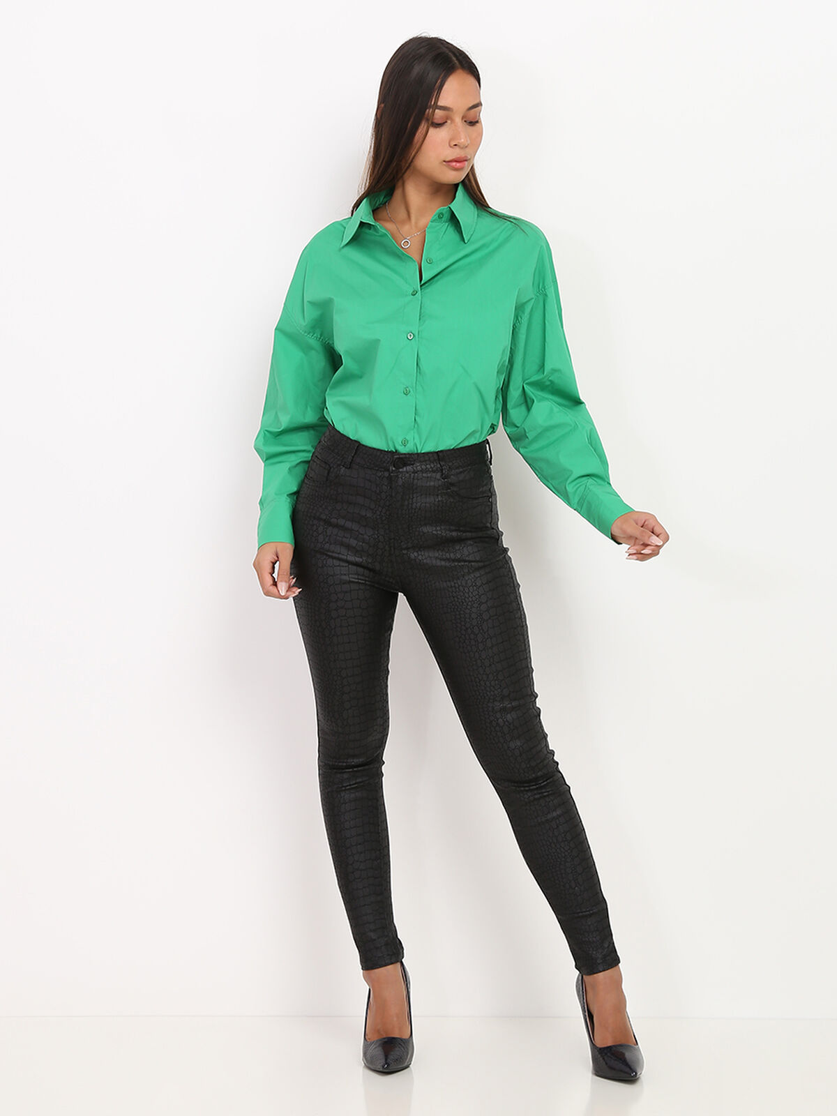 Pantalon skinny enduit effet croco- Noir