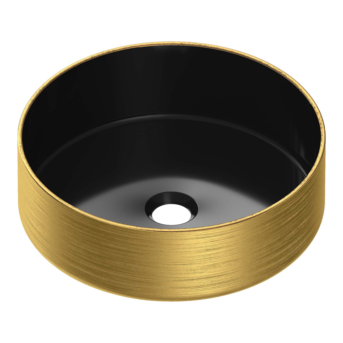 Brauer Circle waskom keramiek 36cm zwart mat met gouden buitenkant