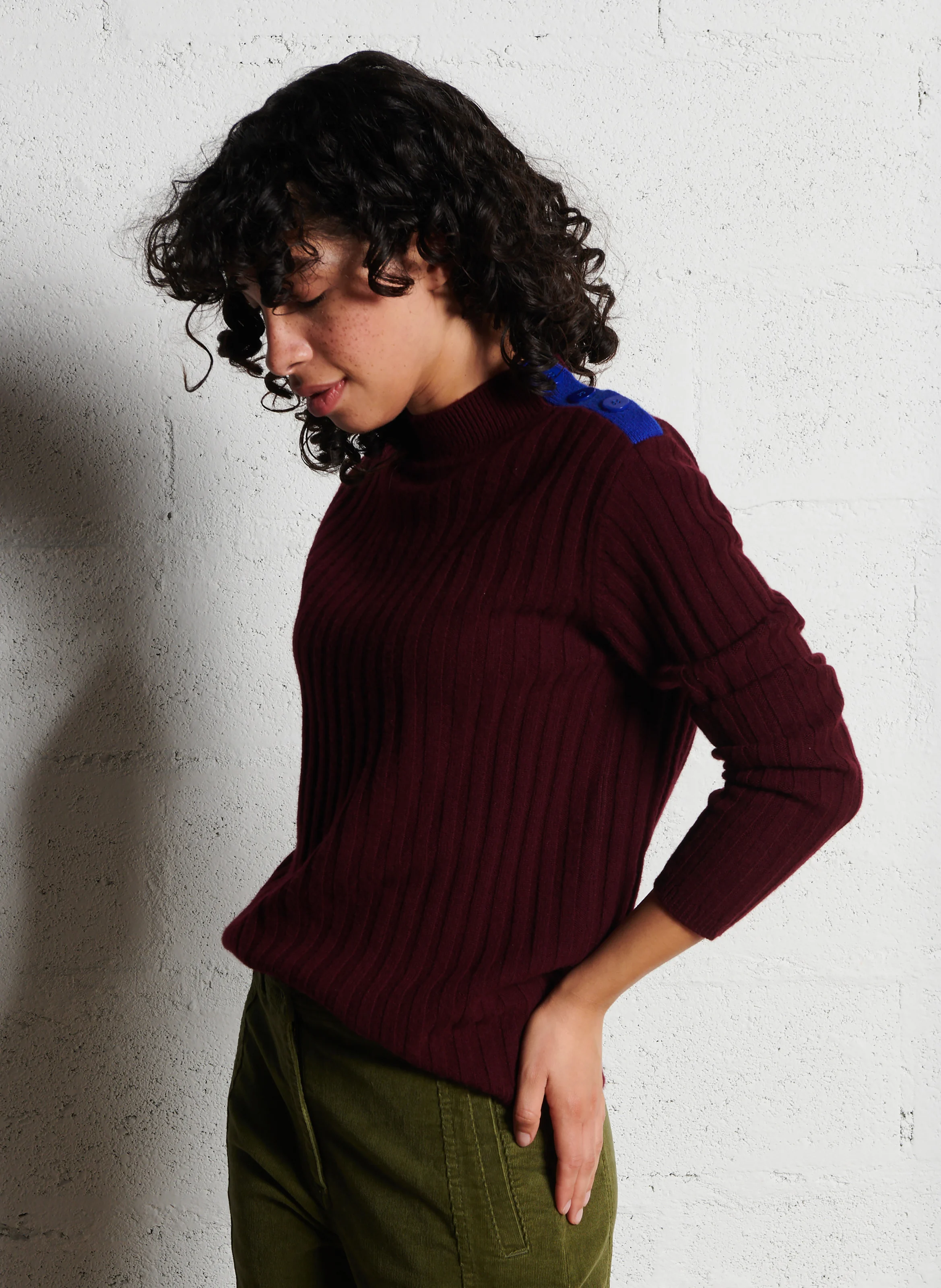 GUILAIN - Pull droit boutonné en laine et cachemire | Violet