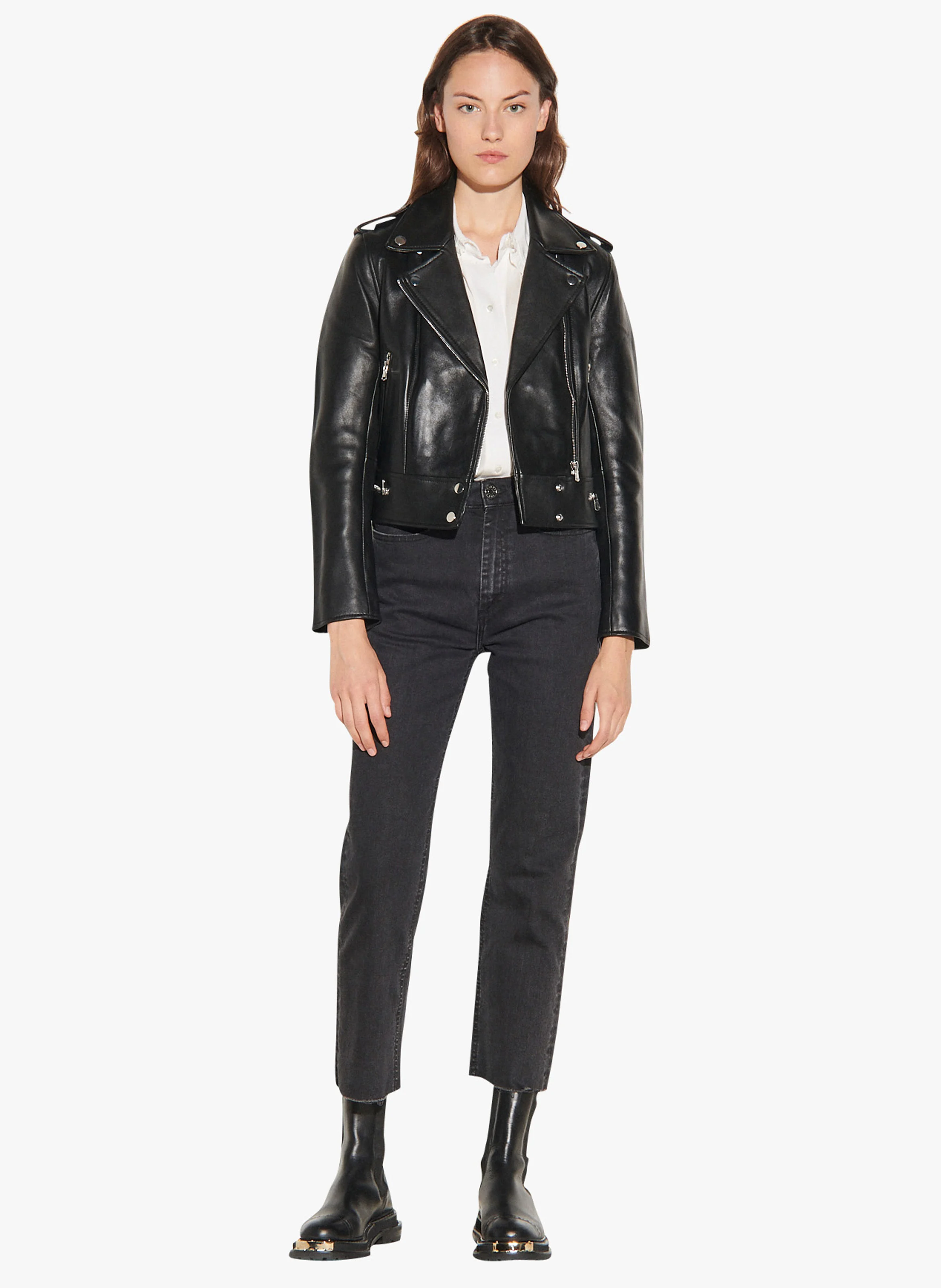 Blouson zippé en cuir | Noir