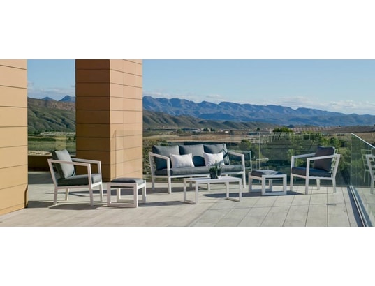 HEVEA - Salon extérieur Ensemble salon sofa de jardin acapu 8+2 en aluminium blanc c...