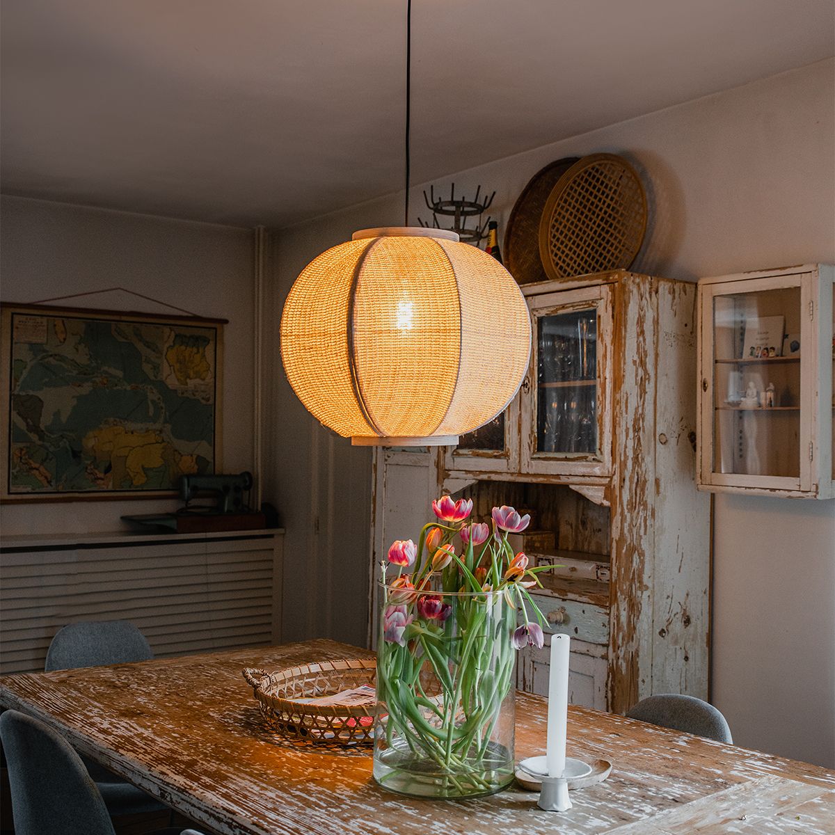 Oosterse hanglamp naturel stof 48 cm - Rob