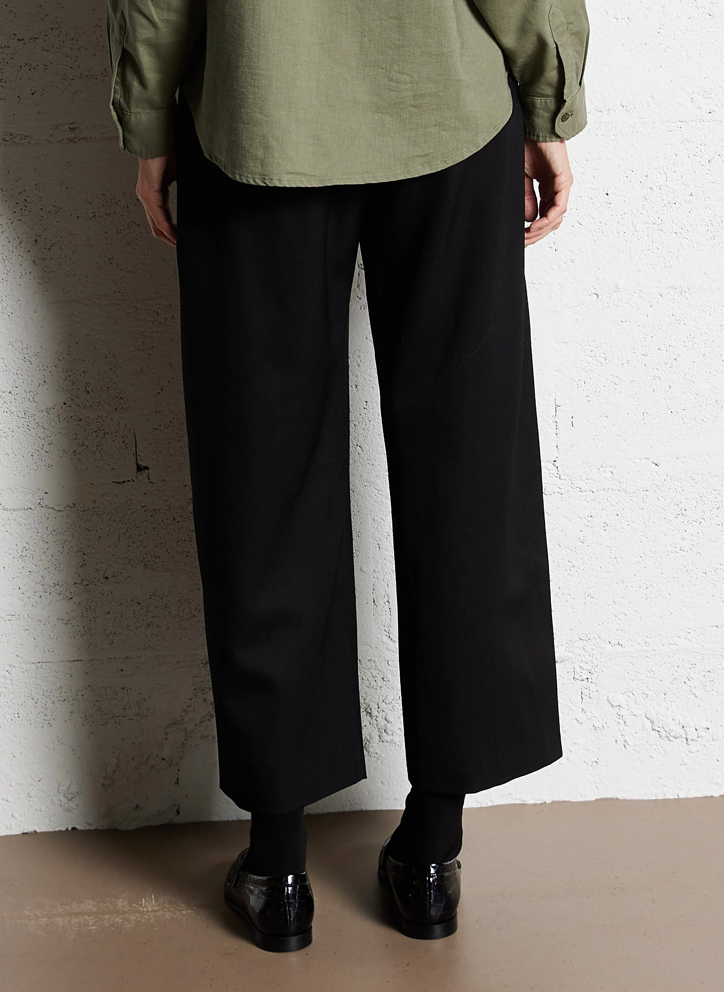 CEDAR - Pantalon large taille haute en laine | Noir