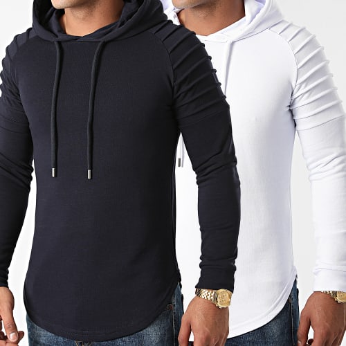 Lot De 2 Sweats Capuche Oversize 1288 Blanc Et Bleu Marine