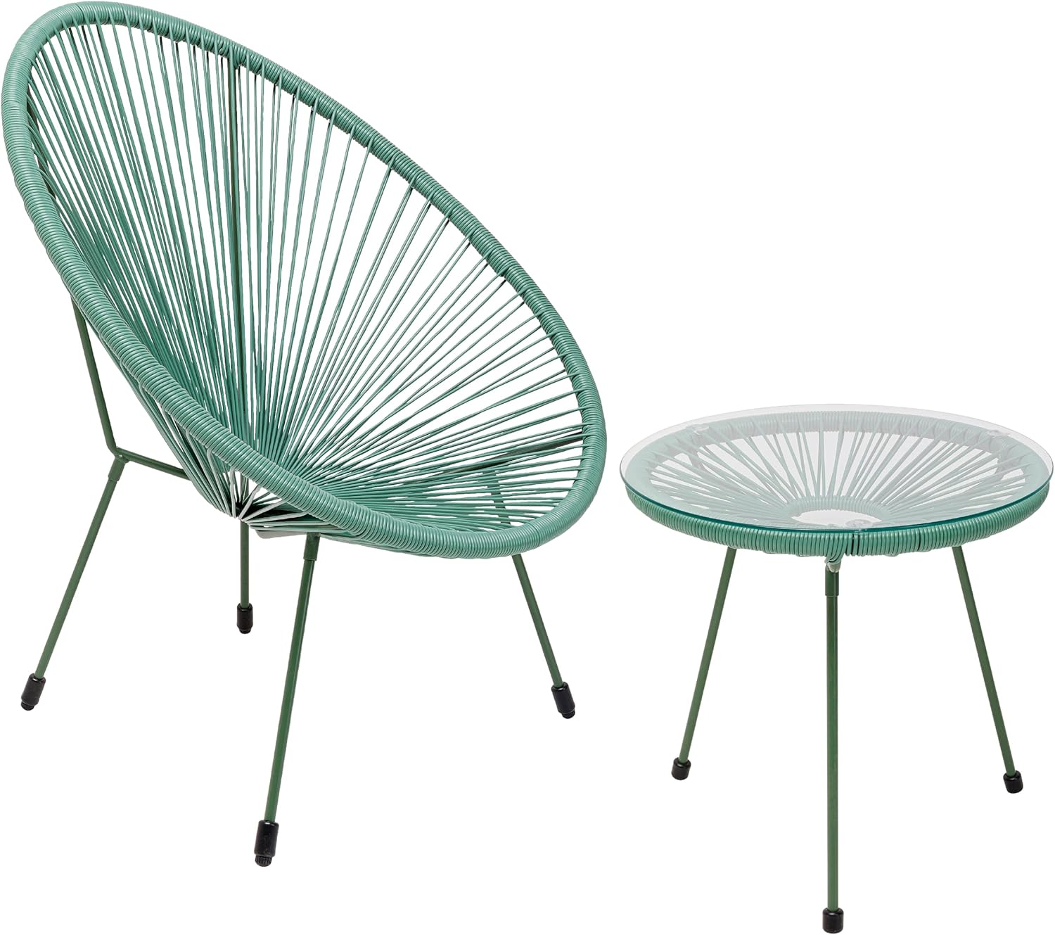 Kare Design Gartenmöbel Set Acapulco Mono, 2er Set, Grün, Indoor und Outdoor Sitzgruppe im Retro-Design, Sessel mit Beistelltisch, Lounge-Möbel für Balkon, Terrasse, Grünes Stahlgestell, Glas
