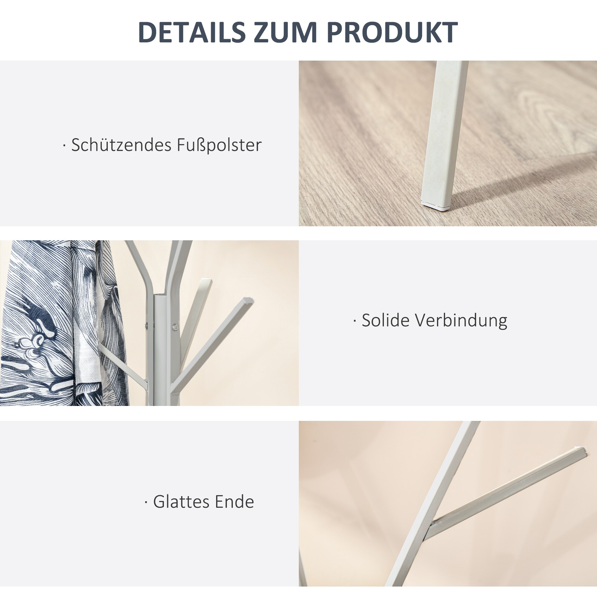 HOMCOM Garderobenständer mit 8 Haken 45 x 45 x 180 cm (LxBxH)