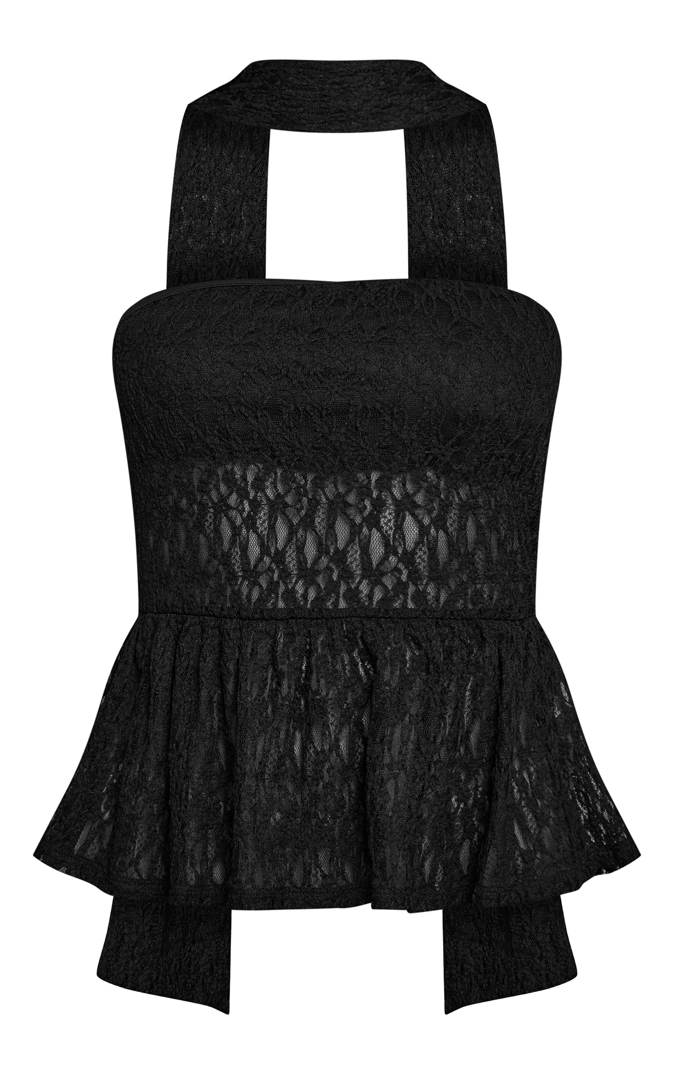 Noir Top Caraco Bandeau En Dentelle Avec Détail Foulard