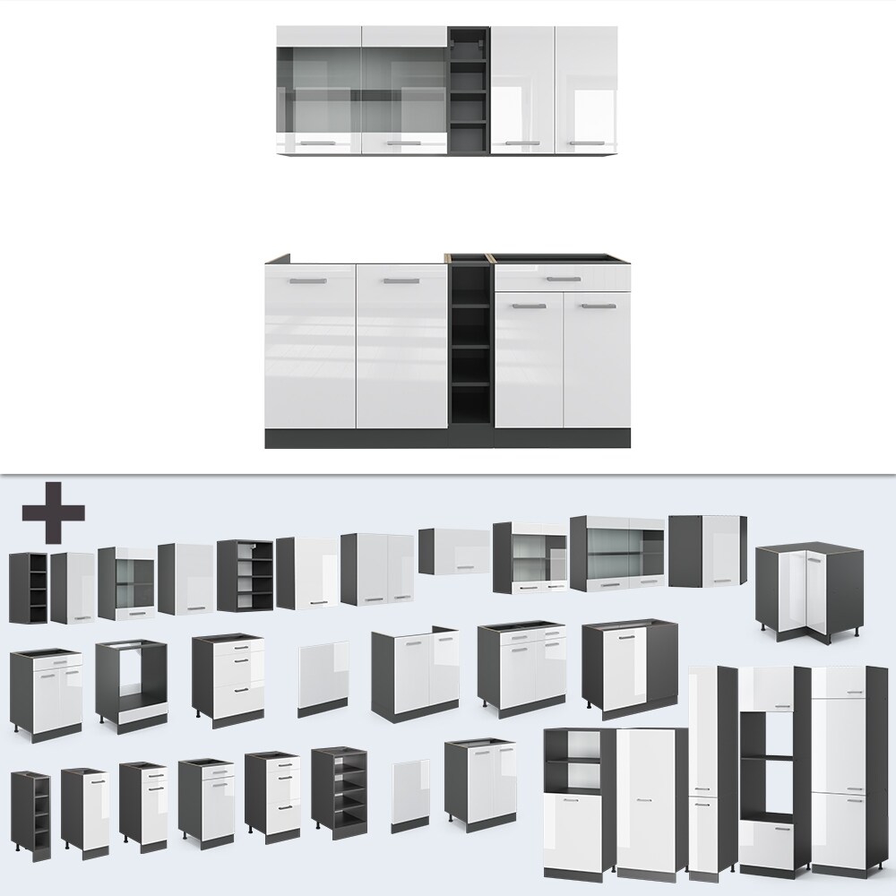 Vicco Küchenzeile Küchenblock Einbauküche R-Line Single Anthrazit Weiß Hochglanz 160 cm
