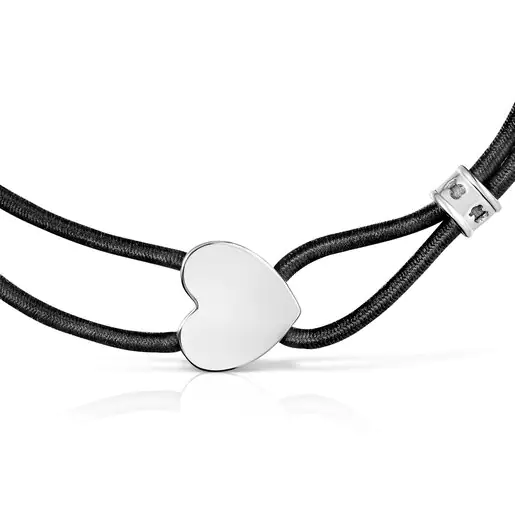Pulseira elástica preta Sweet Dolls com coração prateado