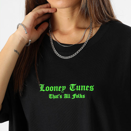 Tee Shirt Oversize Large Femme Angry Taz Noir Vert Fluo