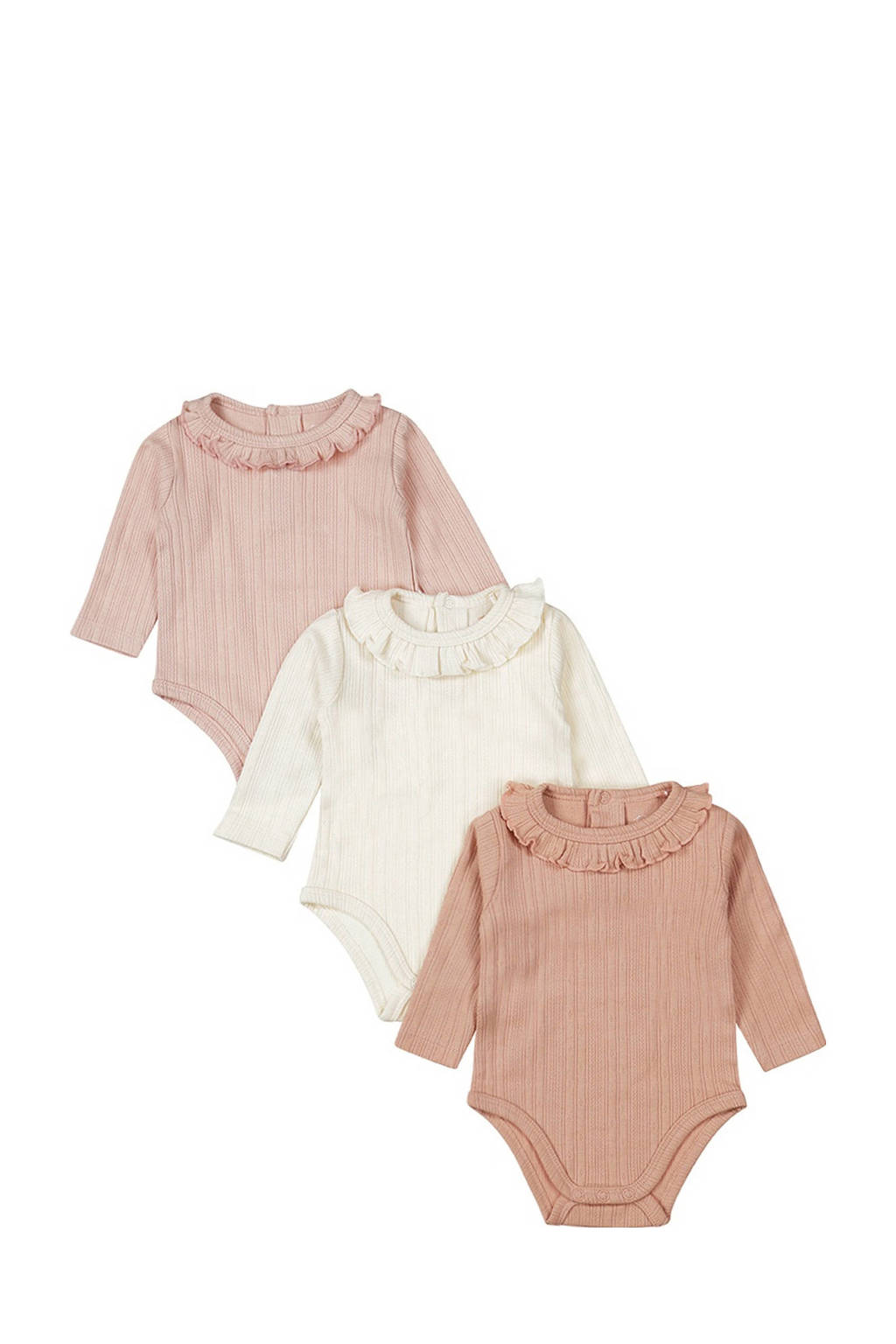 Dirkje romper - set van 3 roze/wit