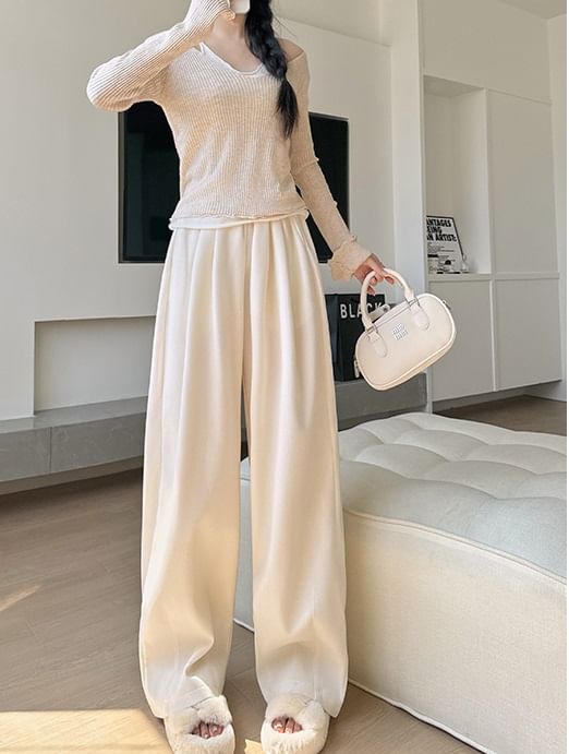 evanesce - High Rise Rib Wide Leg Broek