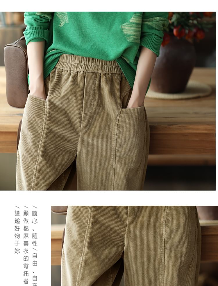Katoen & Casual - Elastische taille, effen corduroy baggy broek