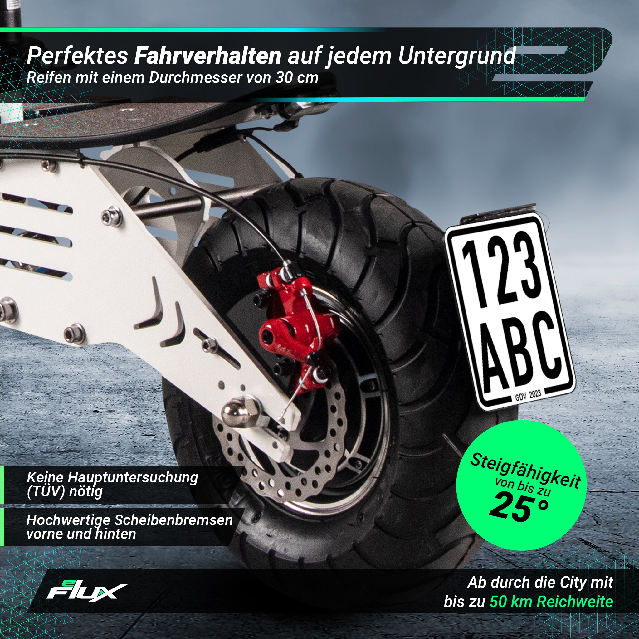 eFlux RS45 Pro E-Scooter, mit Straßenzulassung, Sitz, 45 km/h, 2.000 Watt, Allrad-Antrieb, klappbar (Schwarz)