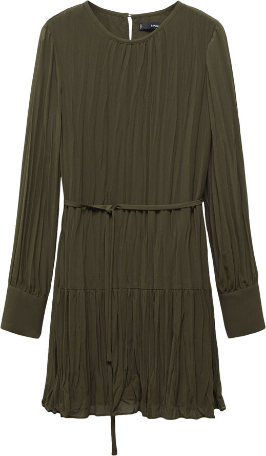 MANGO Pleated short dress Beige - khaki