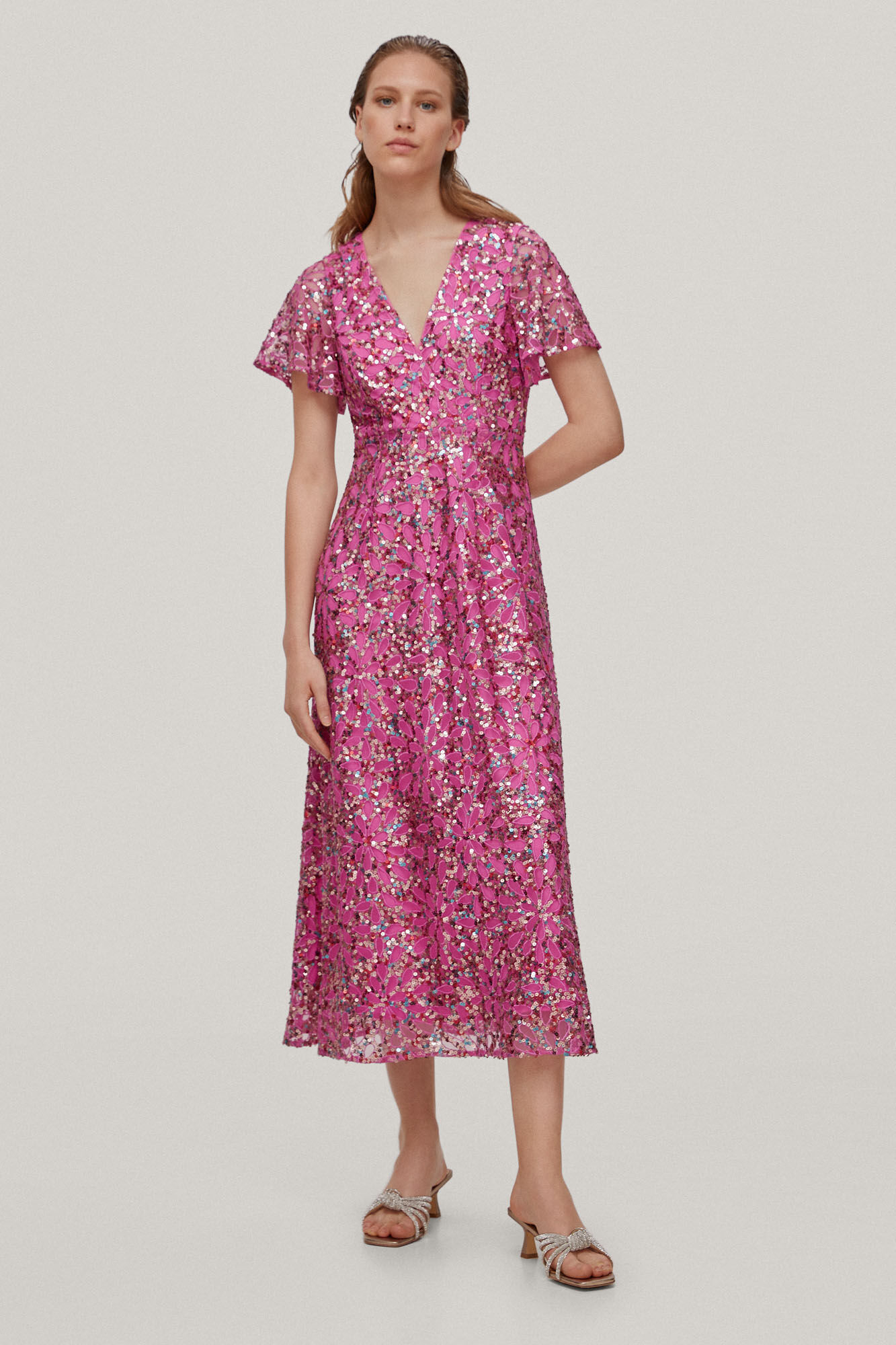Vestido Lentejuelas com aplicações de miçangas - Rosa