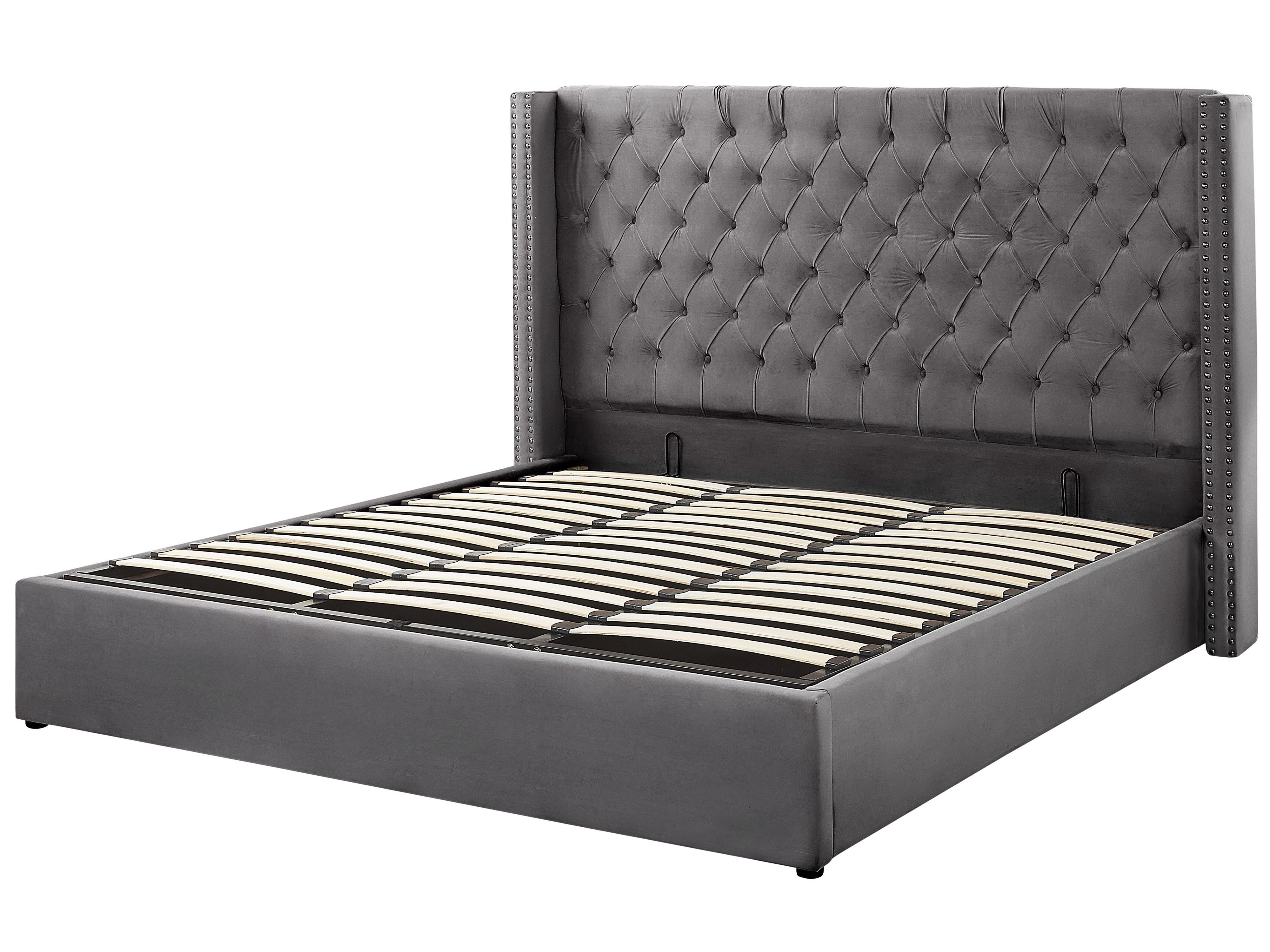 Bed met opbergruimte Fluweel LUBBON 180 x 200 cm Grijs