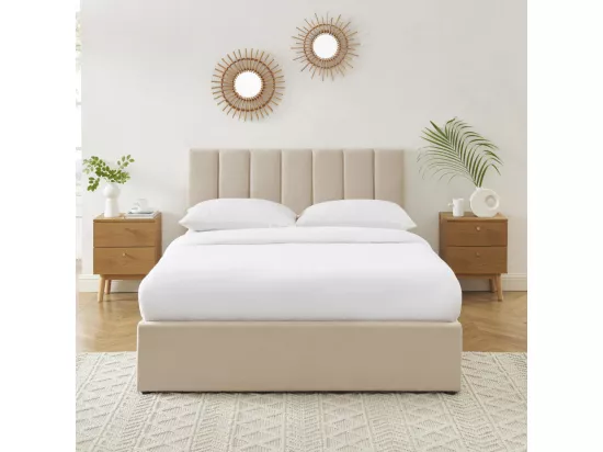 Billie - Lit coffre matelassé en tissu 140x190cm - Beige