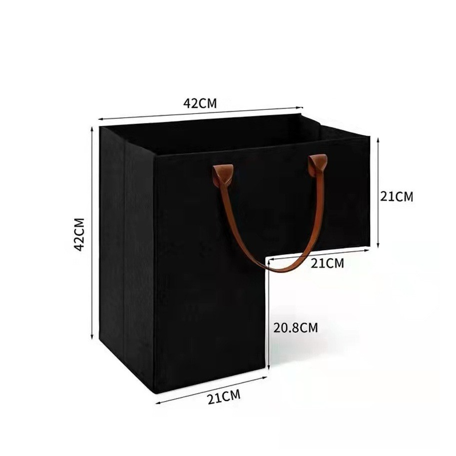 (42x42cm) Filz Treppen Stufen Organizer Faltbare Aufbewahrungs Tasche Transport Korb mit Griffen für Spielzeug / Wäsche - Schwarz