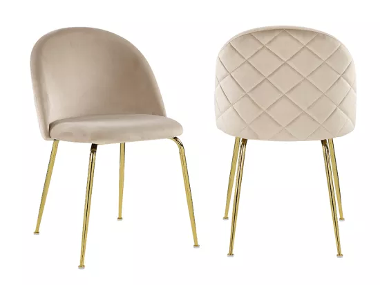 Lot de 2 chaises - Velours et acier inoxydable doré - Beige - MELBOURNE