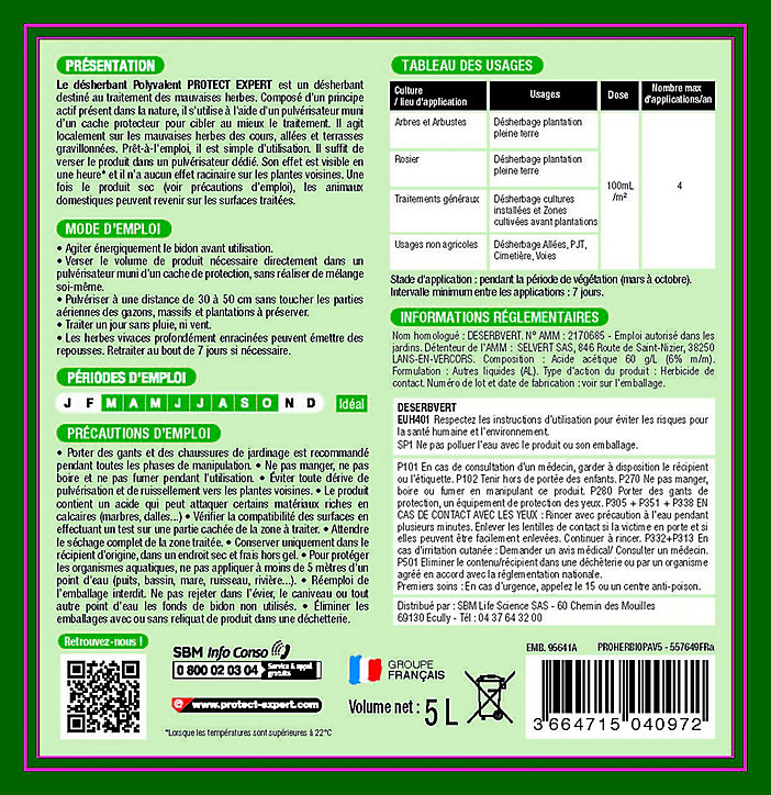 Désherbant polyvalent prêt à l'emploi Protect Expert 5L