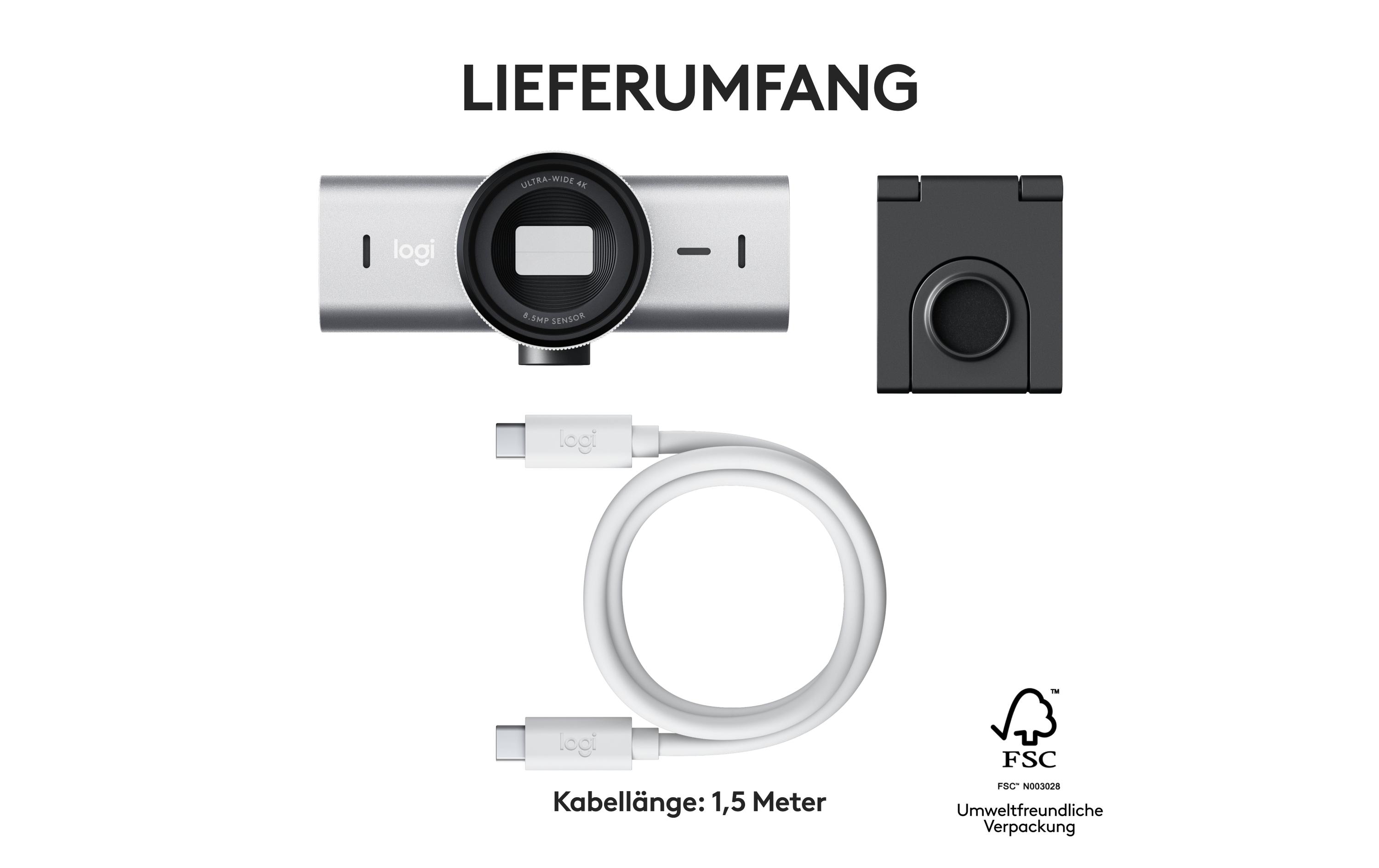 Webcam MX Brio 4K Pale Grey<br>4K-Webcam mit KI-gesteuerten Funktionen und erstklassiger Bildqualität
