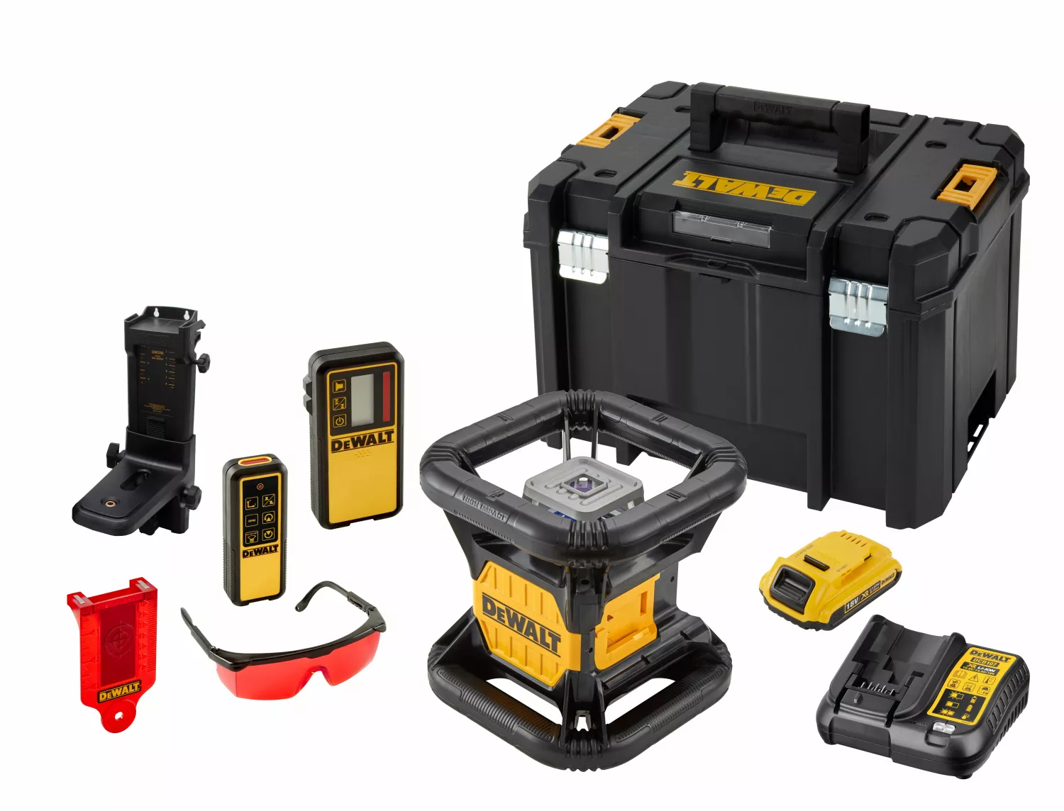 DeWALT DCE079D1R 18V Rotatie laser set incl. ontvanger in koffer - Rood - 76m - IP67