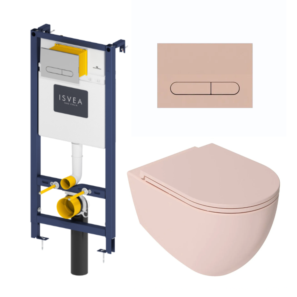 Isvea Durezza met Isvea Infinity randloos toilet roze mat en softclose zitting