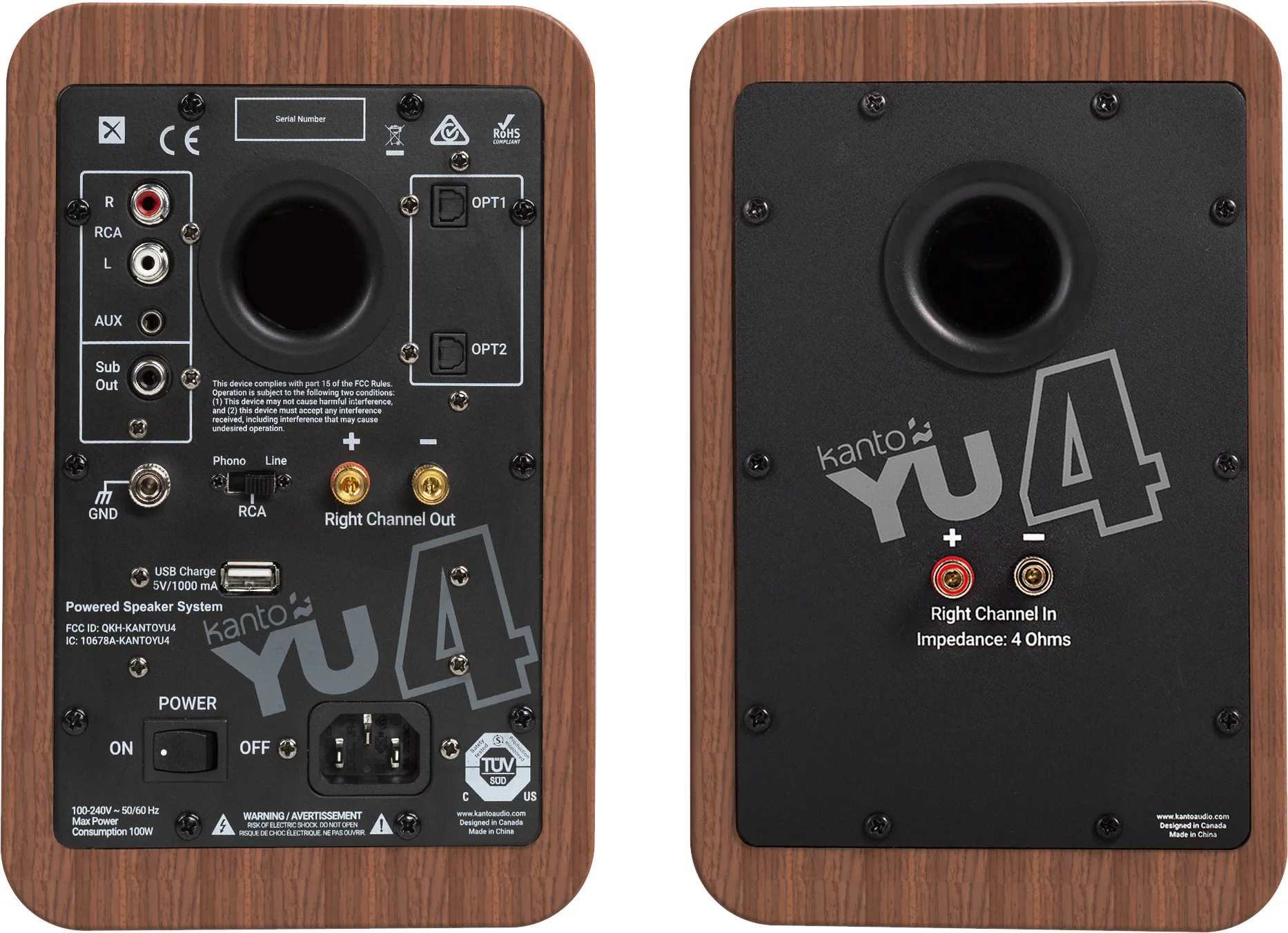 Kanto YU4 Noyer (la paire) Enceintes sans fil hi-fi