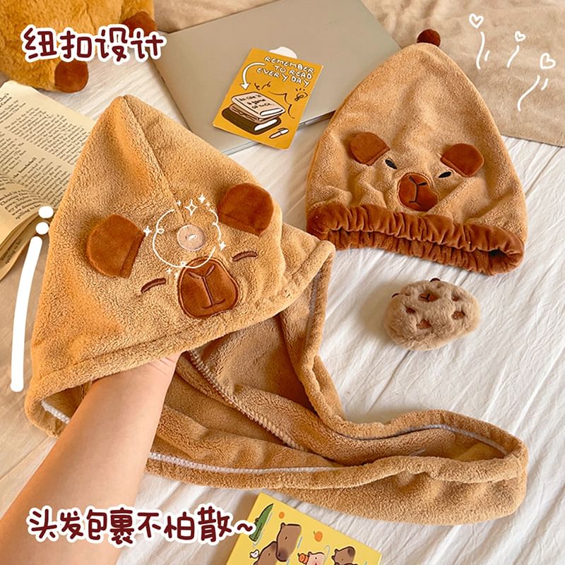 Momoi - Capybara Coral Fleece Snel Droog Haarhanddoek (Verschillende Ontwerpen)