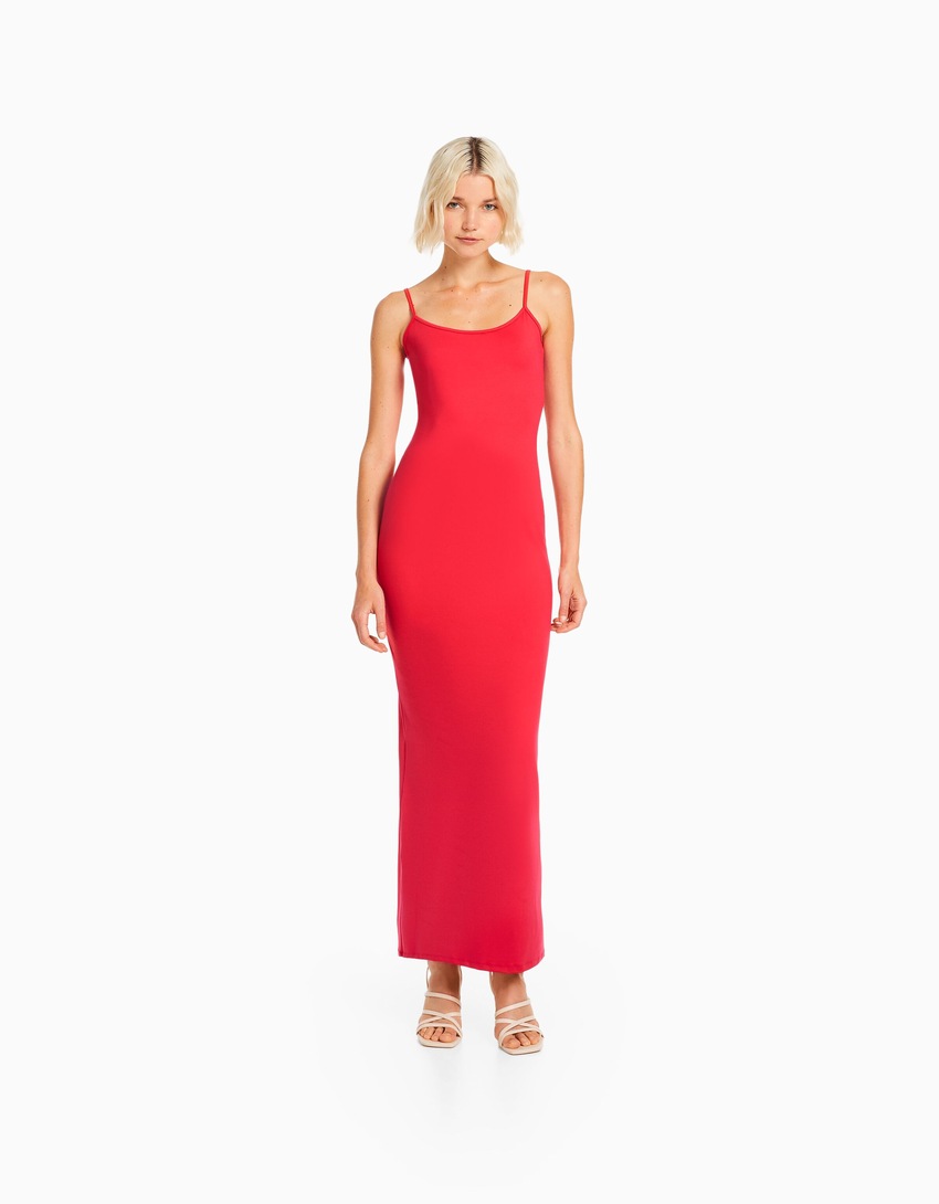 Vestido longo justo com alças finas