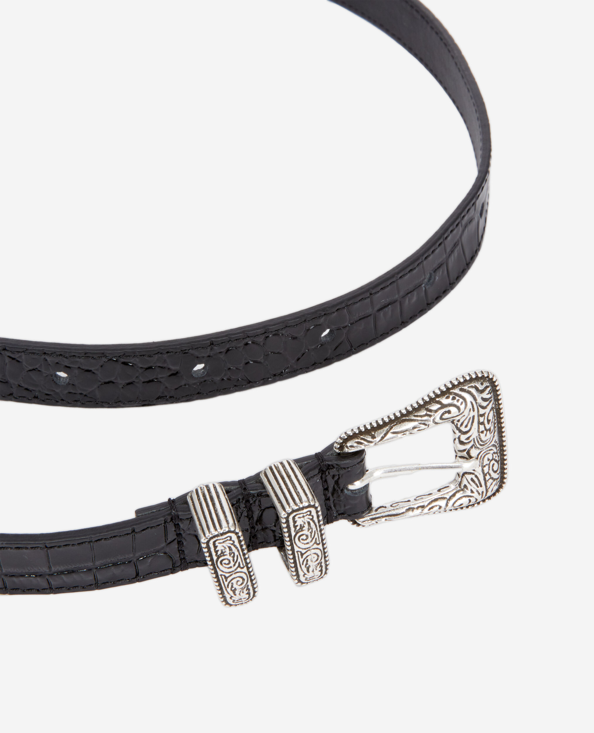 Ceinture en cuir noir effet crocodile avec boucle Western