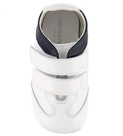 Emporio Armani Leder-Krabbelschuhe - Weiß m. Hellblau