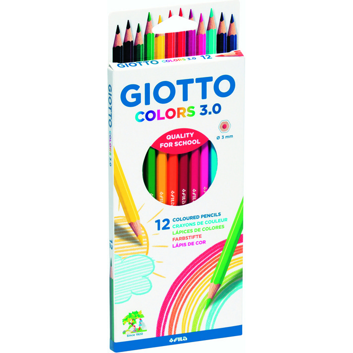 Etui crayons colors 3.0 giotto forme hexagonale bois  18cm mine de 3mm 12 unites    coloris assortis