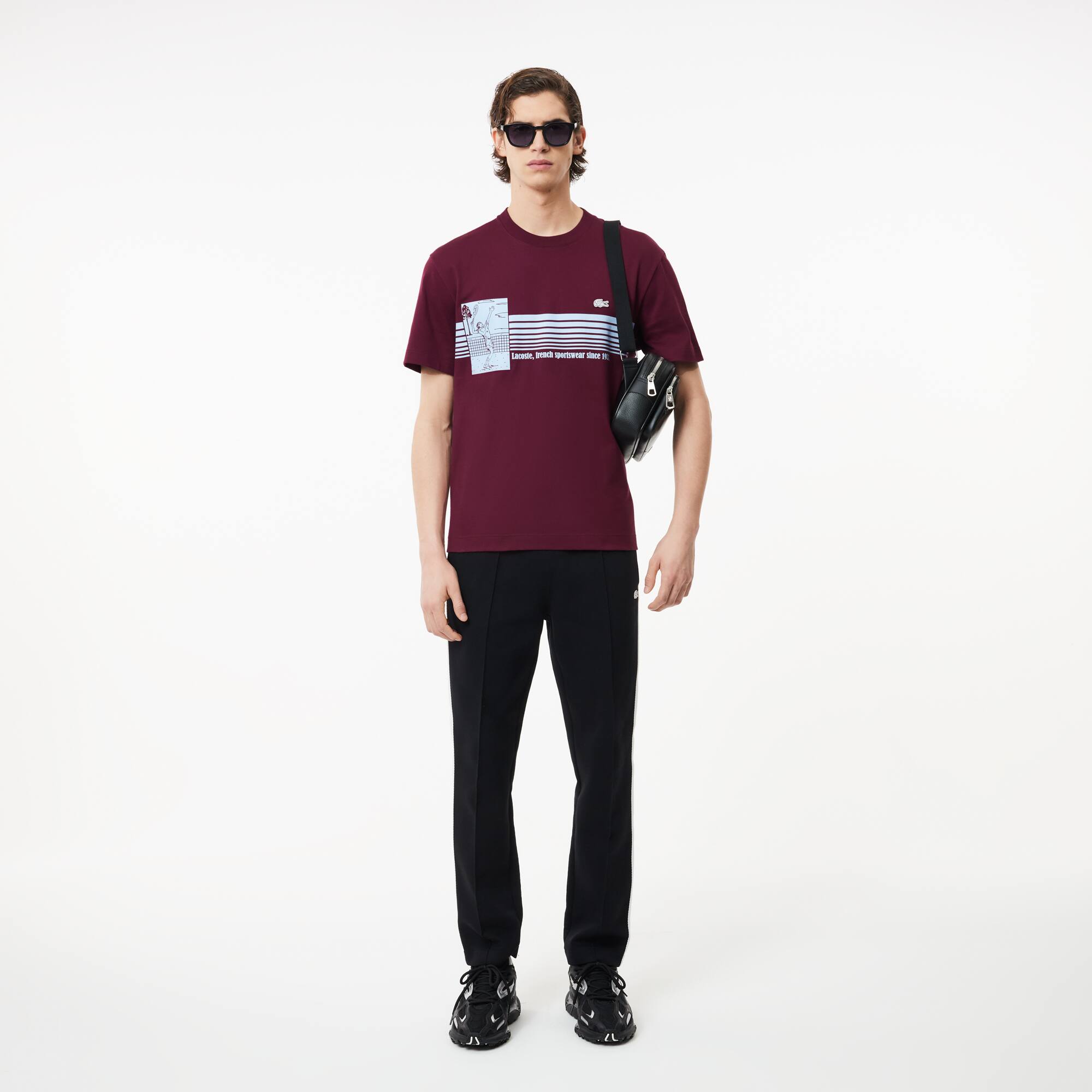 T-shirt épais fabriqué en France imprimé tennis T-Shirts - Rouge - Lacoste - Homme