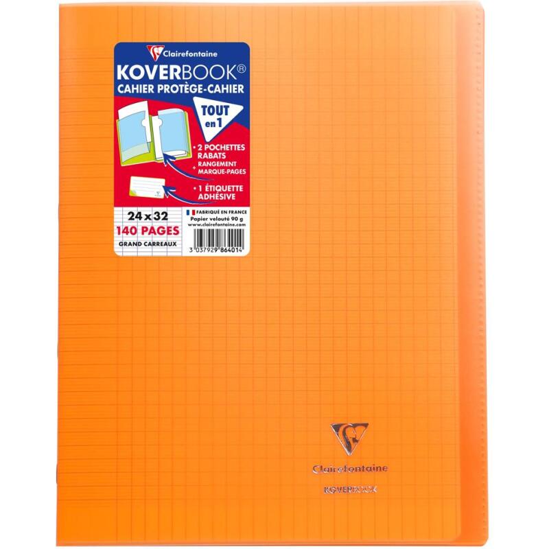 Cahier piqué Koverbook 24x32cm 140 pages grands carreaux couverture polypropylène transparent - Assortis