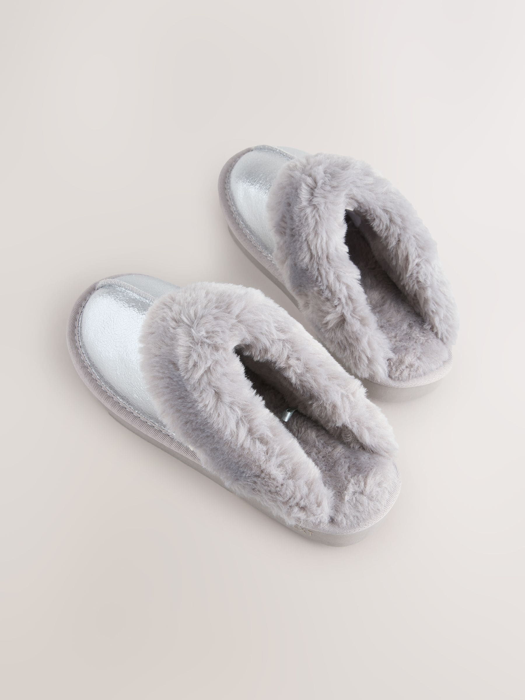 Zilver - Faux Fur Foil Mule Slippers