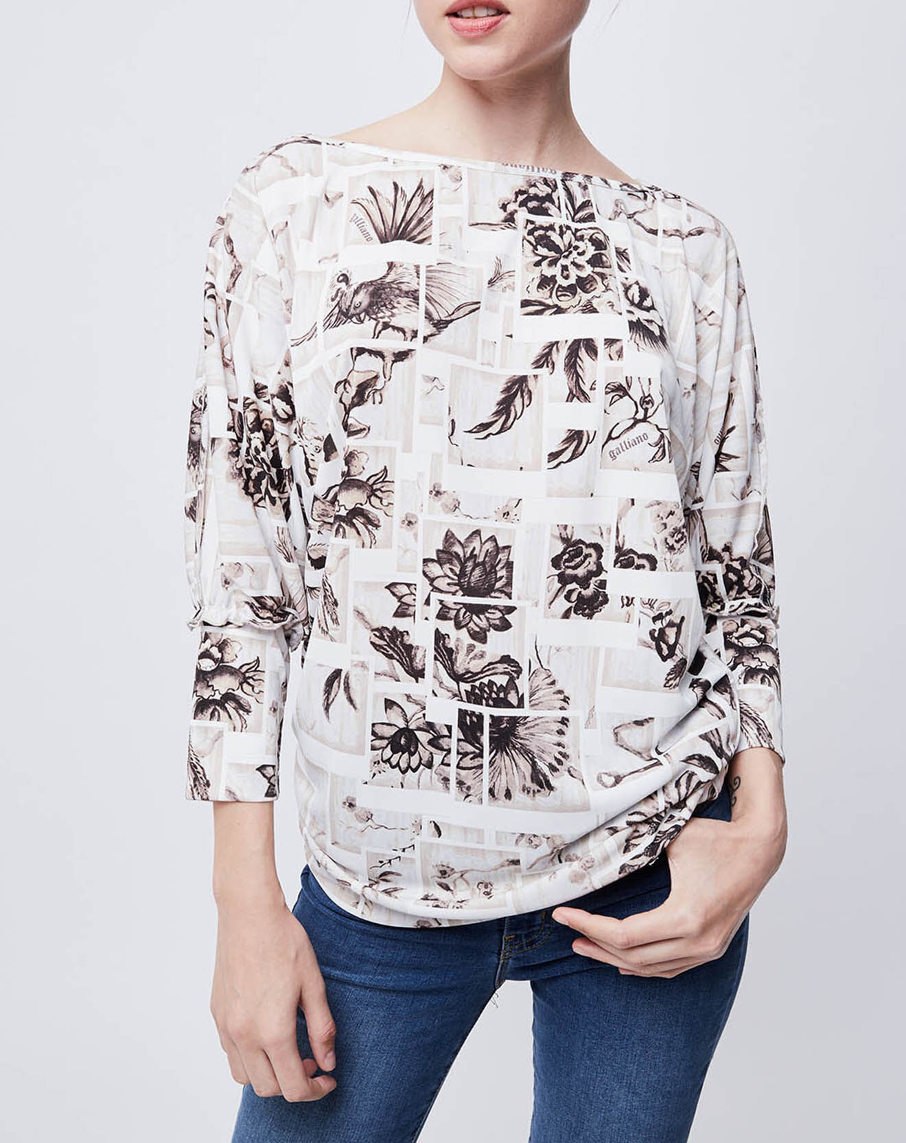 John Galliano Blouse imprimée blanc/beige
