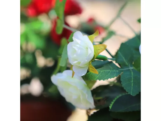 Rosier plante fleur artificielle extérieur cimetière tissu blanc 23cm