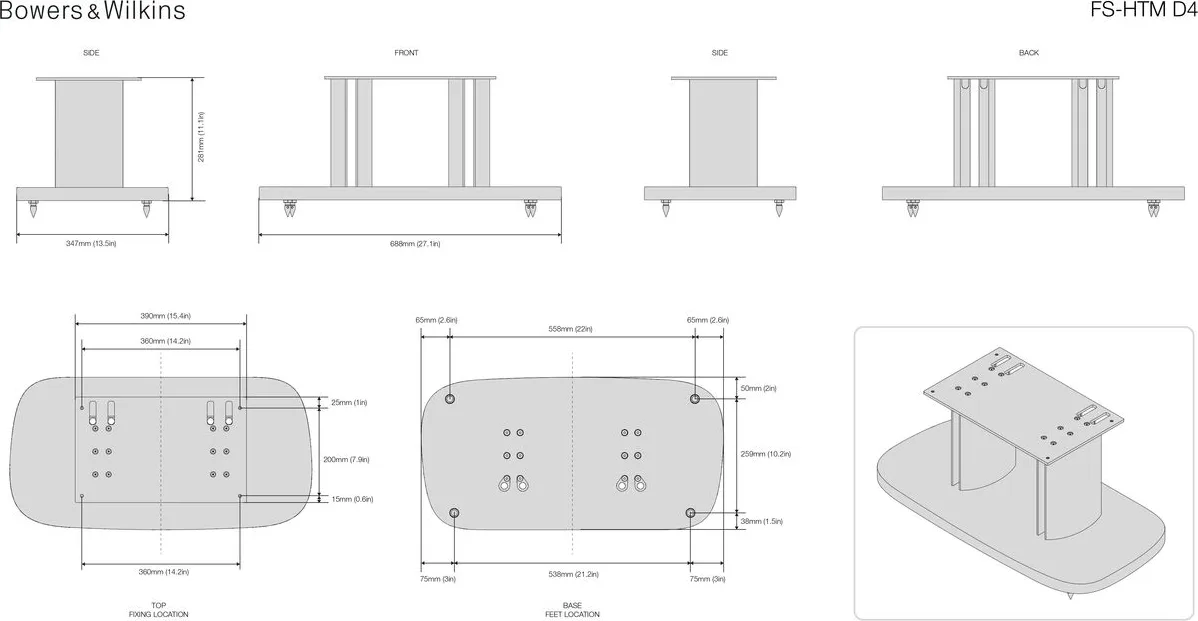 B&W Stand FS-HTM D4 Noir (la pièce) Pieds pour enceintes